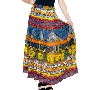 Vintage Bila Of California Colorful Tropical Printed Full Maxi Skirt